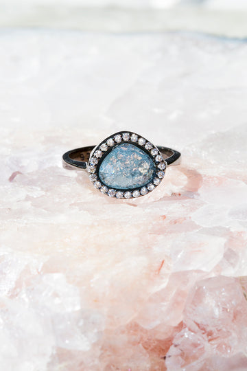 black rhodium raw diamond ring